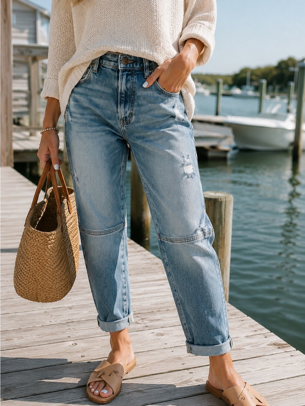 Arizona Highest Rise Curvy Mom Jeans Light Wash Distressed Size 9